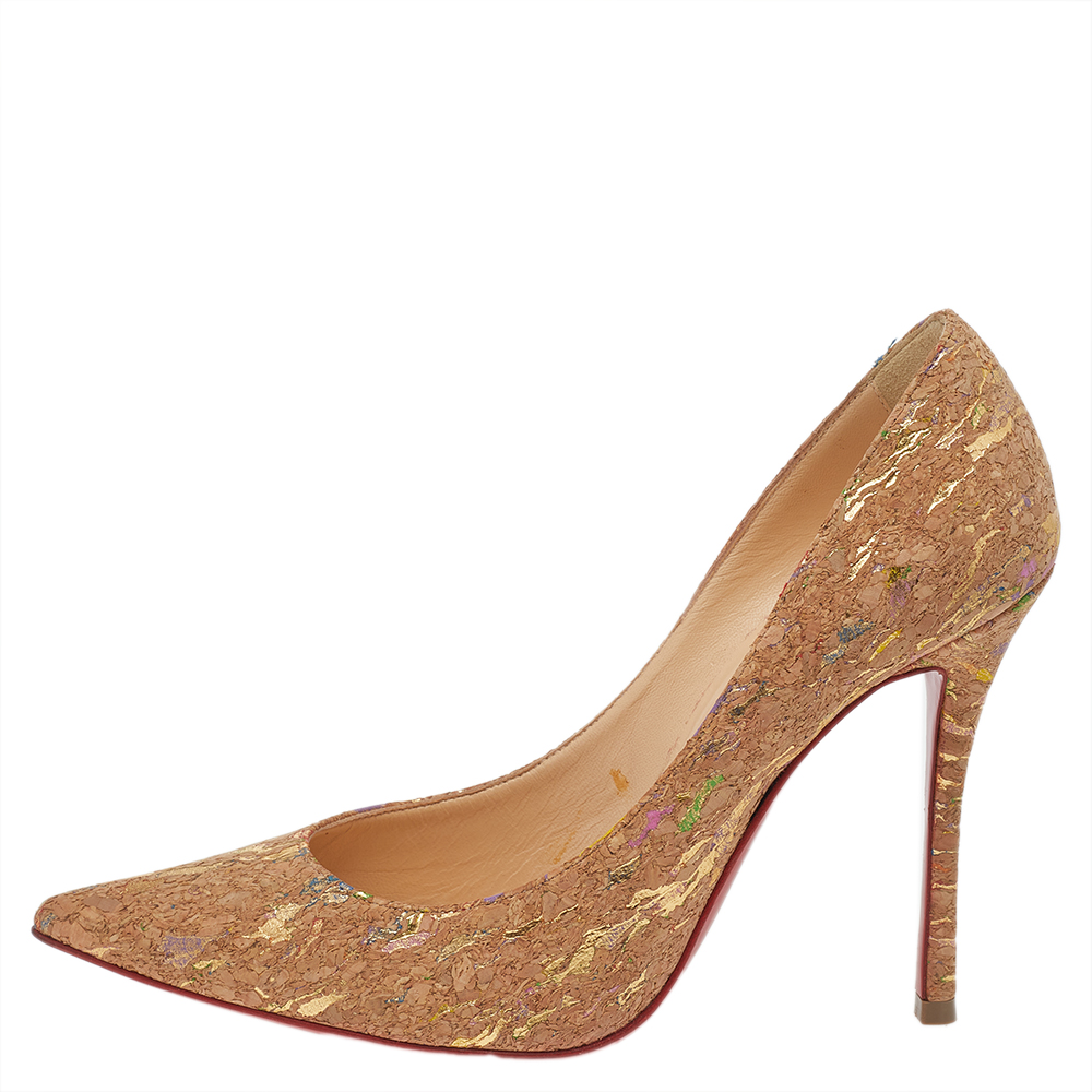 

Christian Louboutin Beige Cork Pigalle Follies Pointed Toe Pumps Size