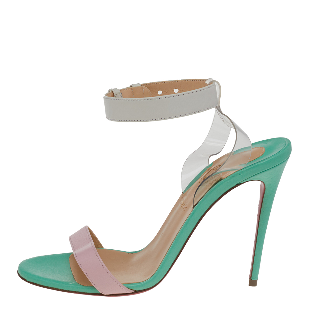 

Christian Louboutin Multicolor Leather And PVC Jonatina Ankle Strap Sandals Size