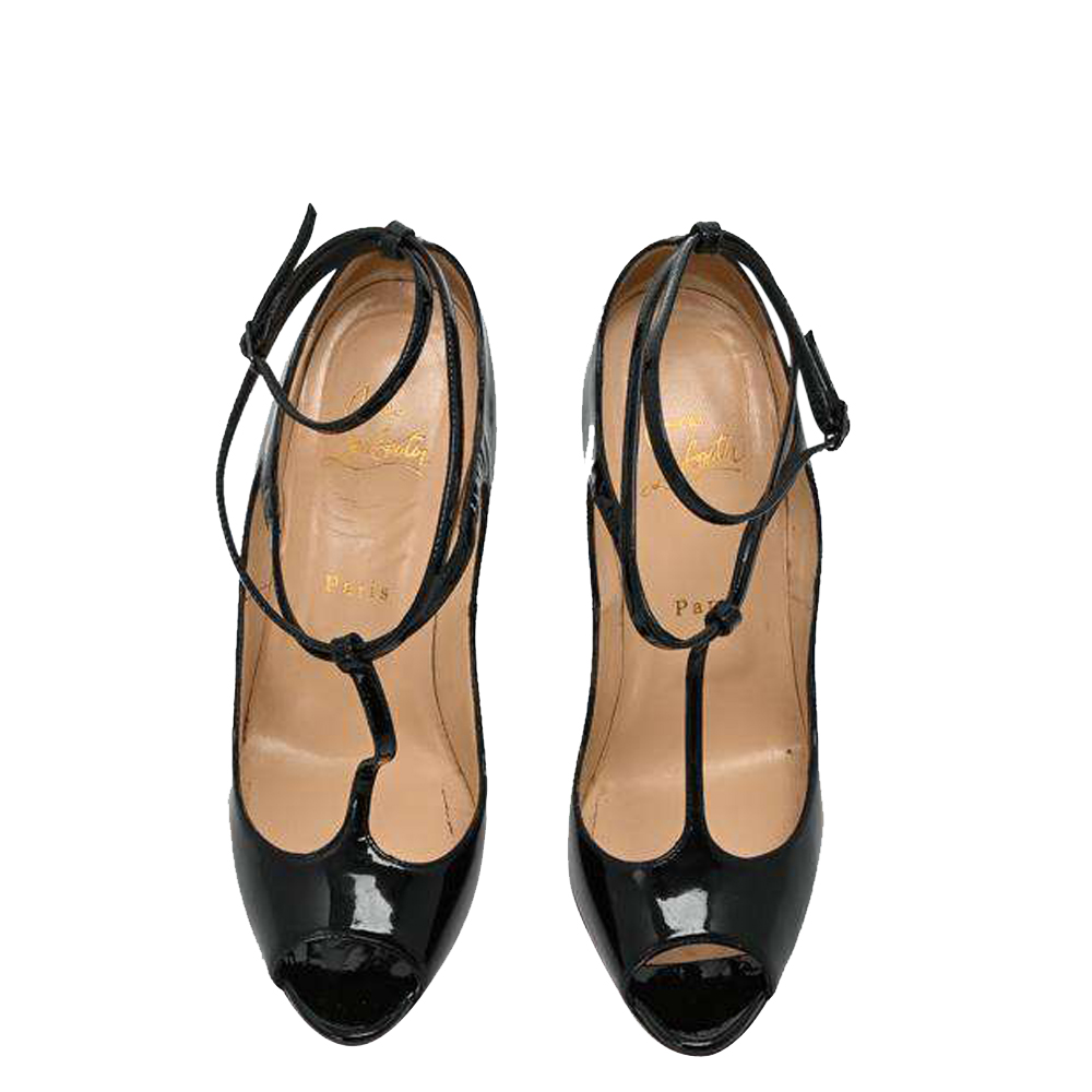 

Christian Louboutin Black Patent Leather Ankle Strap Pumps Size EU