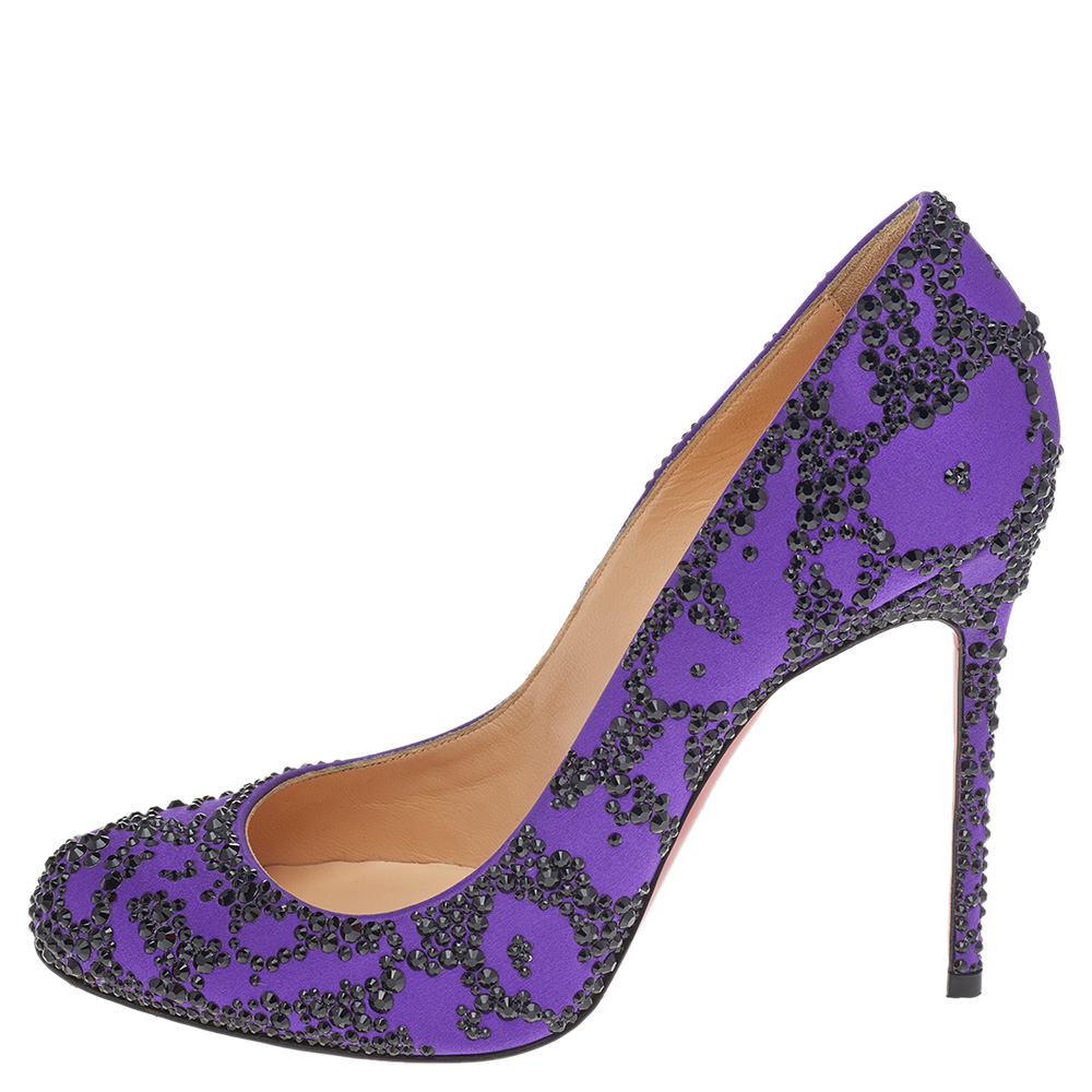 

Christian Louboutin Purple Satin Samira Embellished Pumps Size