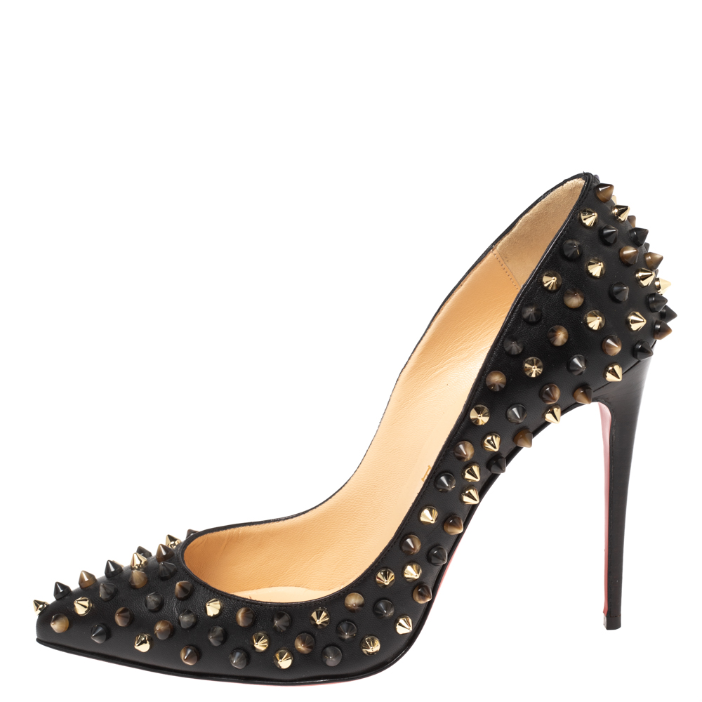 

Christian Louboutin Black Leather Pigalle Spikes Pointed Toe Pumps Size