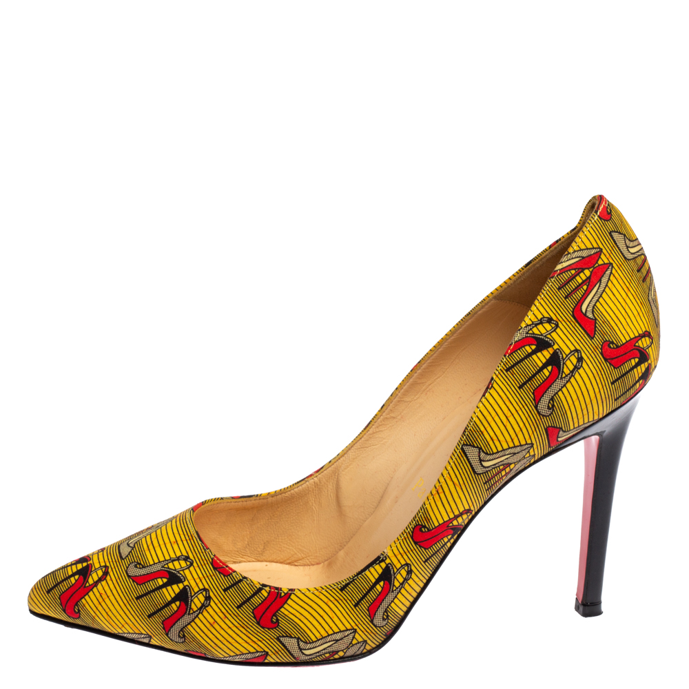 

Christian Louboutin Yellow Printed Canvas Pigalle Pointed Toe Pumps Size