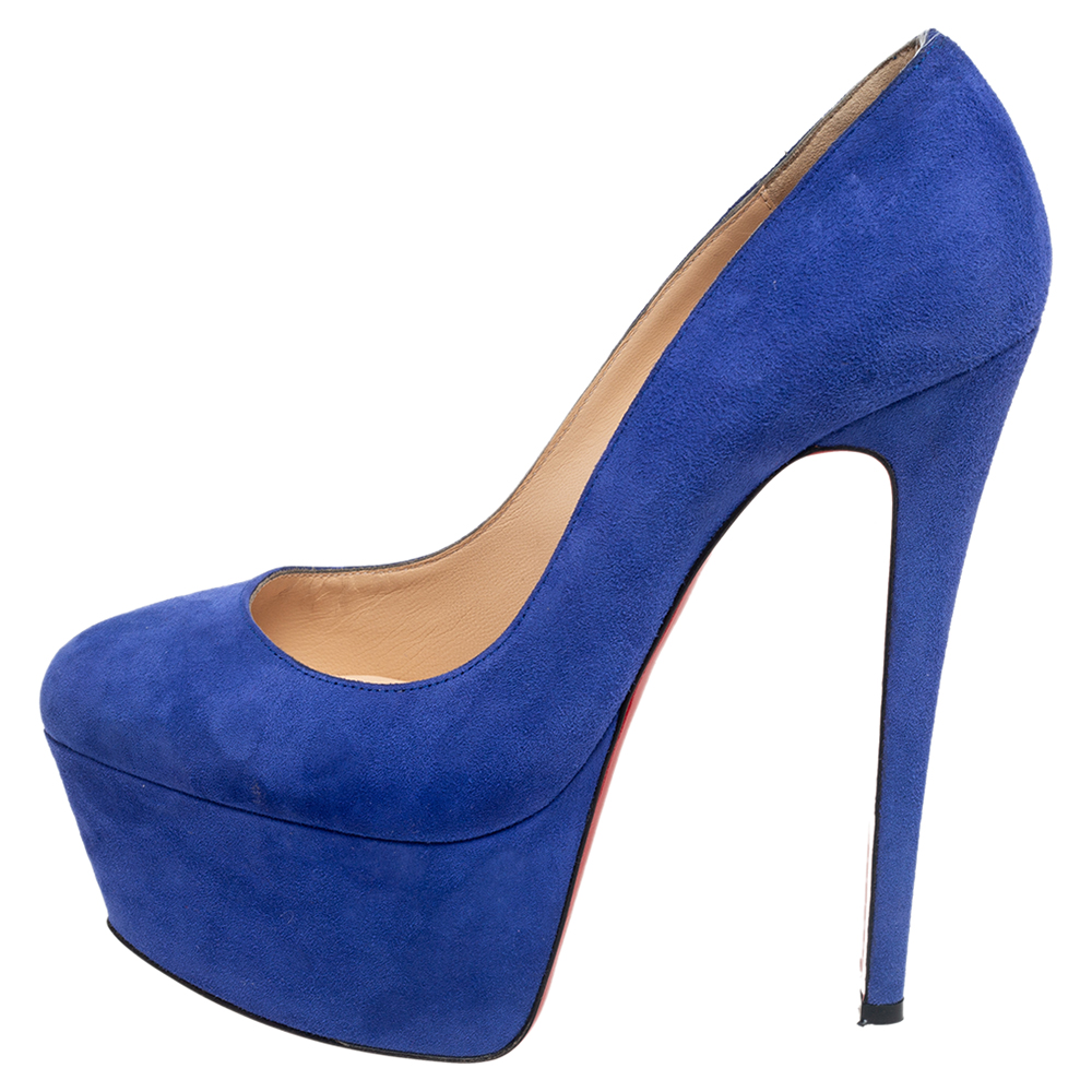 

Christian Louboutin Blue Suede Victoria Platform Pumps Size