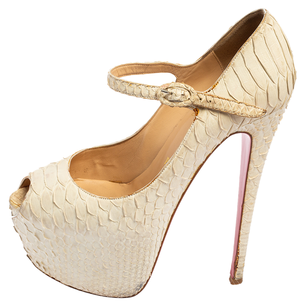 

Christian Louboutin White Matte Python Lady Highness Peep Toe Pumps Size