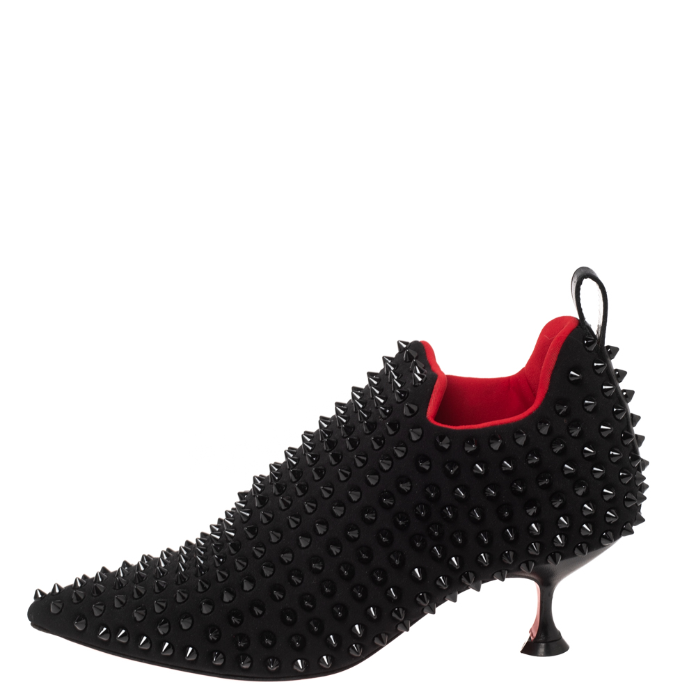 

Christian Louboutin Black Neoprene Spike Embellished Partez Boots Size