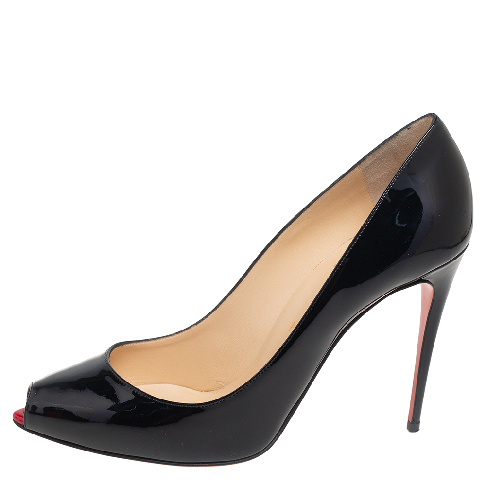 

Christian Louboutin Black Patent Leather Tibur Peep Toe Pumps Size