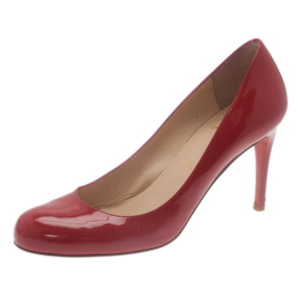 Pre Owned حذاء كريستيان لوبوتان سيمبل جلد أحمر لامع مقاس 37