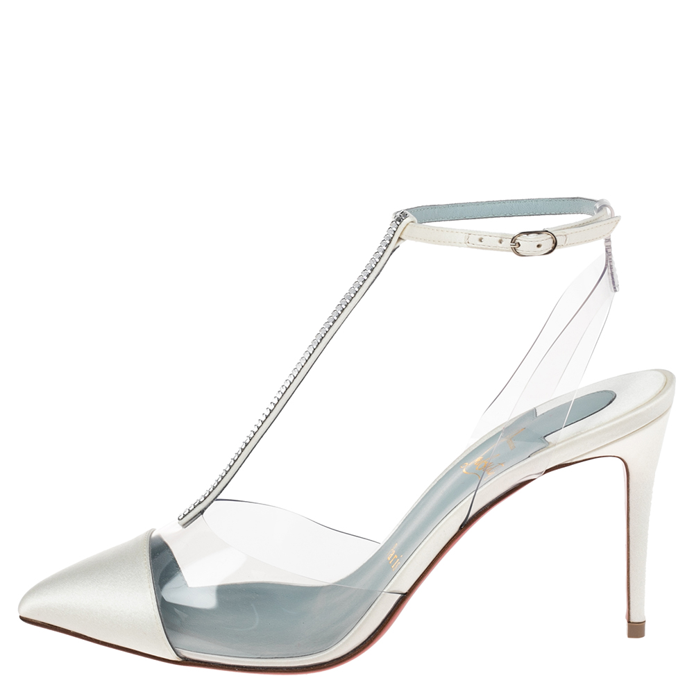 

Christian Louboutin White Satin Nosy T-Strap Peep Toe Sandals Size