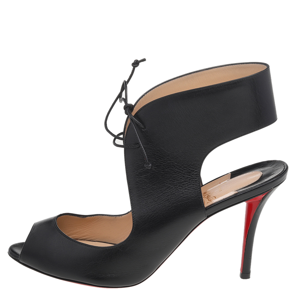 

Christian Louboutin Black Leather Top Nic Lace Up Sandals Size