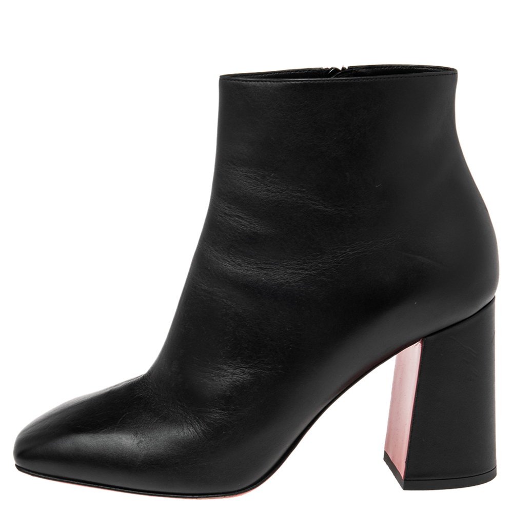 

Christian Louboutin Black Leather Square Toe Ankle Boots Size