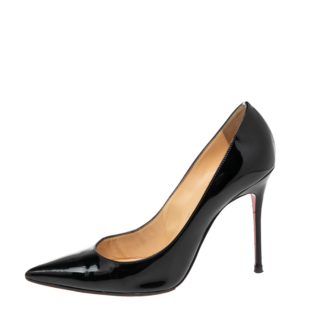 

Christian Louboutin Black Patent Leather Decoltte Pointed Toe Pumps Size