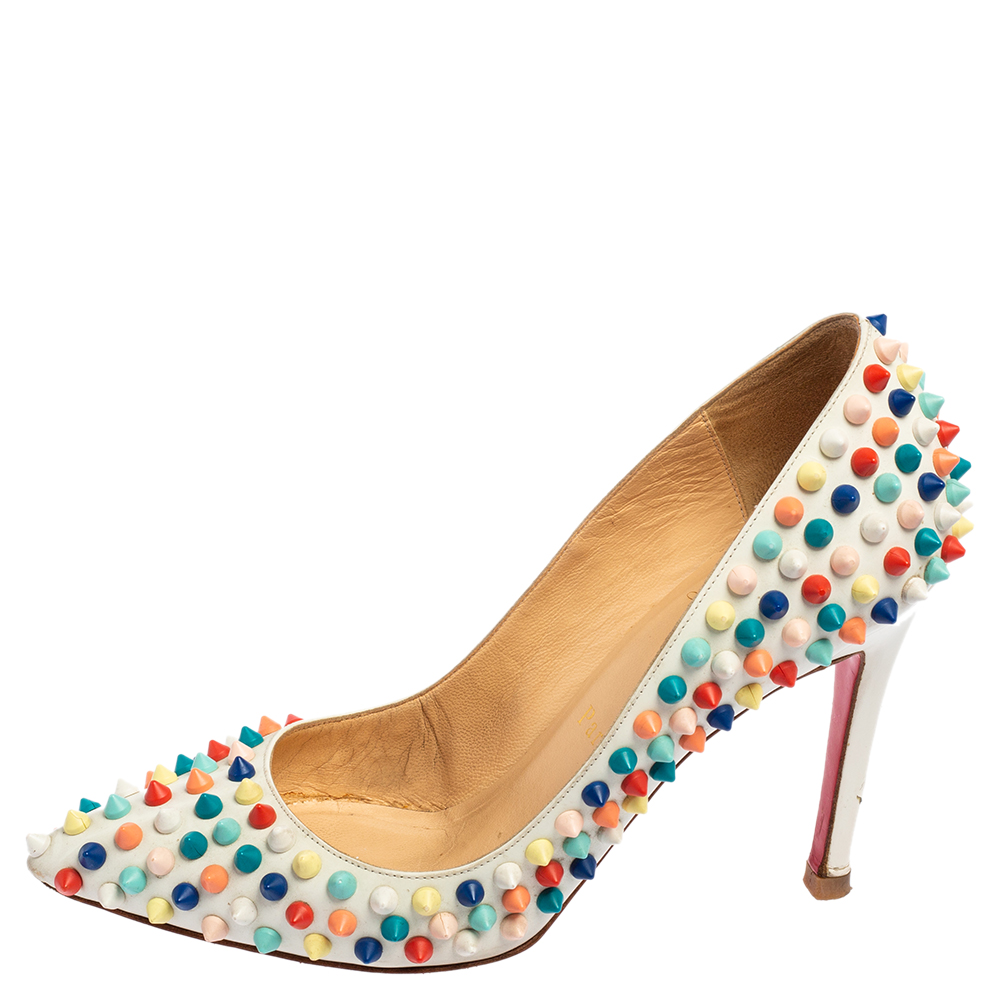 

Christian Louboutin Cream Patent Leather Pigalle Spike Pumps Size, White