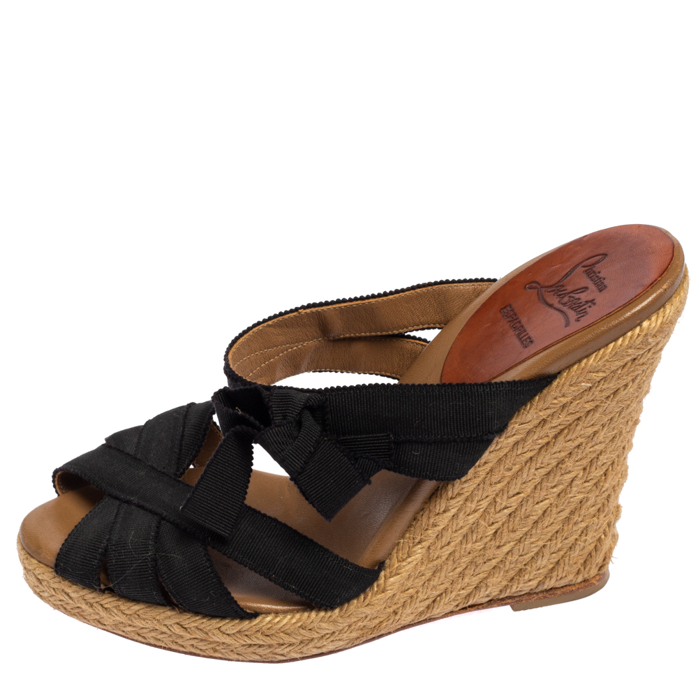 

Christian Louboutin Black Canvas Espadrille Wedge Sandals Size, Gold