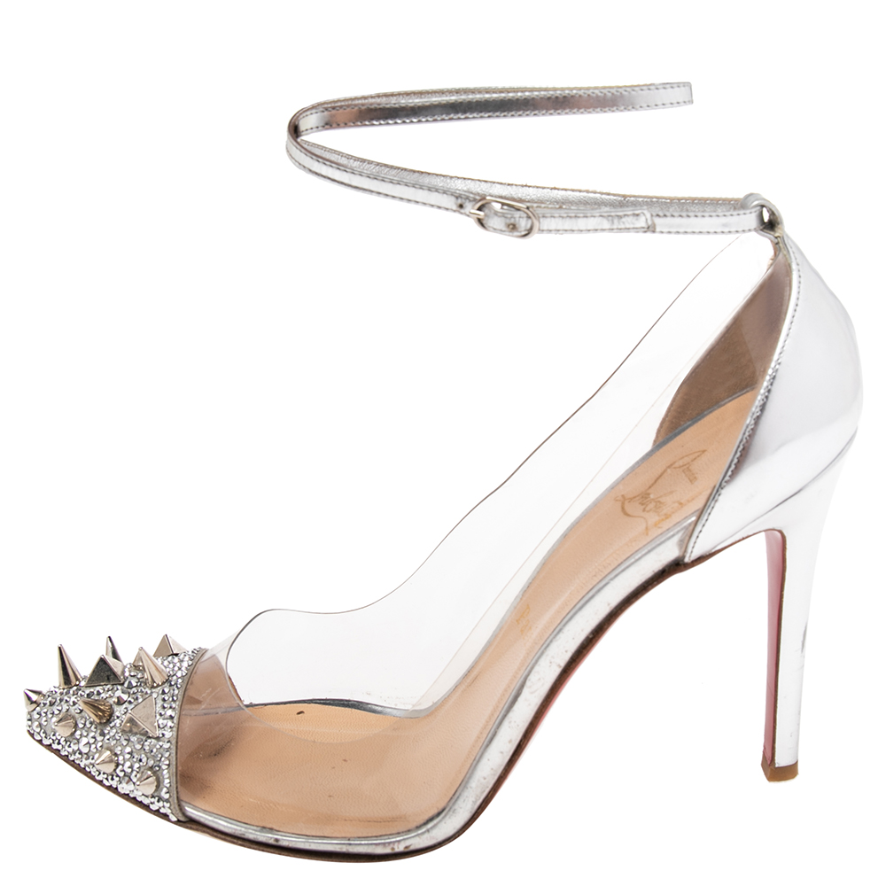 

Christian Louboutin Silver PVC And Leather Grotika Spikes Pumps Size