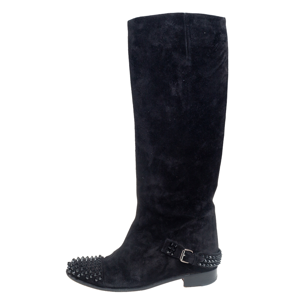 

Christian Louboutin Black Suede Spike Cap Toe Egoutina Knee Boots Size