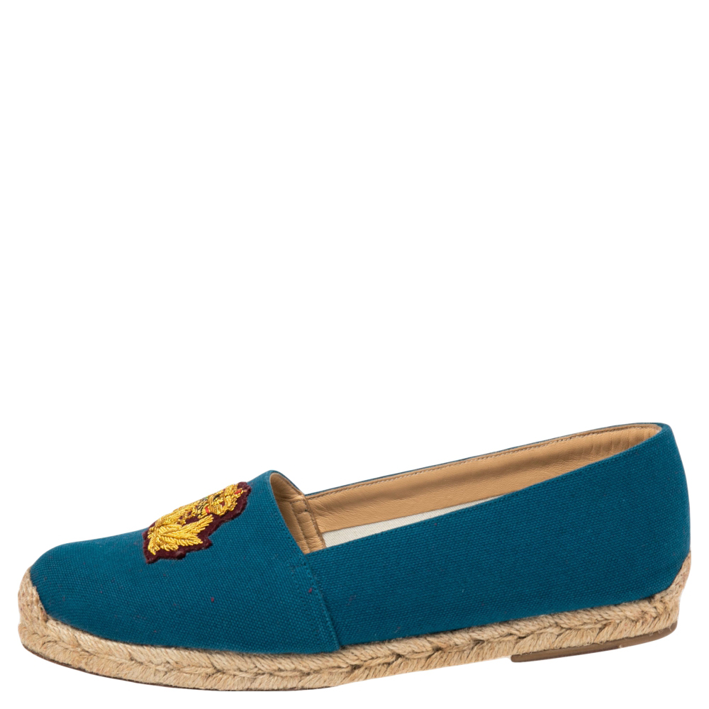 

Christian Louboutin Blue Canvas Gala Embroidered Crest Espadrilles Size