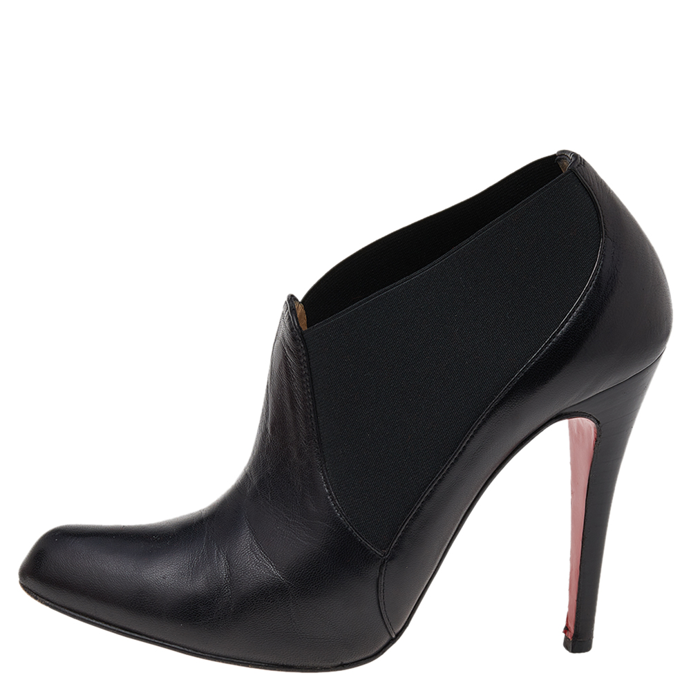 

Christian Louboutin Black Leather Art Lastic Ankle Booties Size