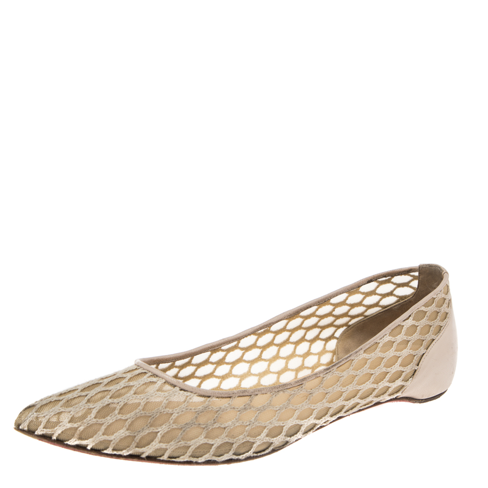 

Christian Louboutin Beige Leather And Mesh Ballet Flats Size