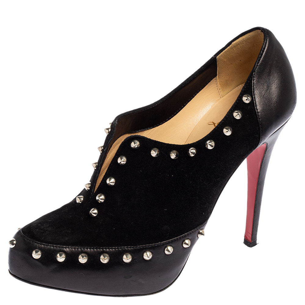 

Christian Louboutin Black Suede and Leather Astra Queen Booties Size