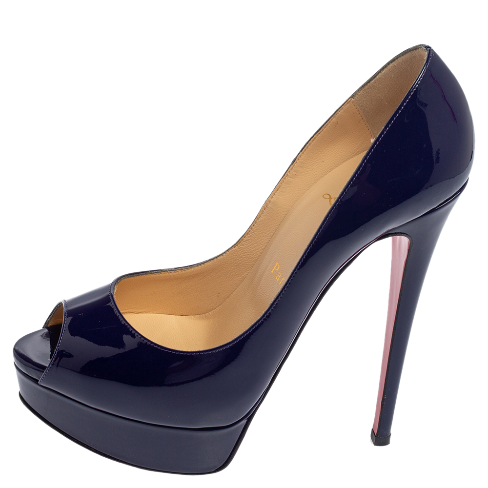 

Christian Louboutin Purple Pop Patent Leather Lady Peep Toe Platform Pumps