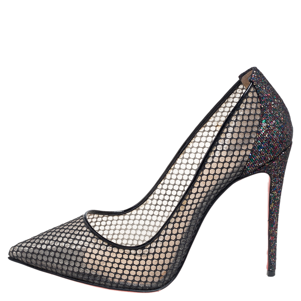 

Christian Louboutin Black Mesh Follies Lace Pumps Size