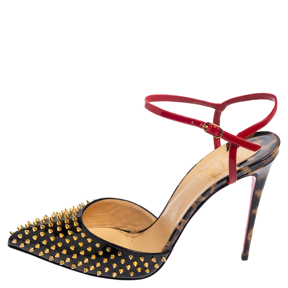 

Christian Louboutin Black Patent Leather Baila Spike Ankle Strap Sandals Size