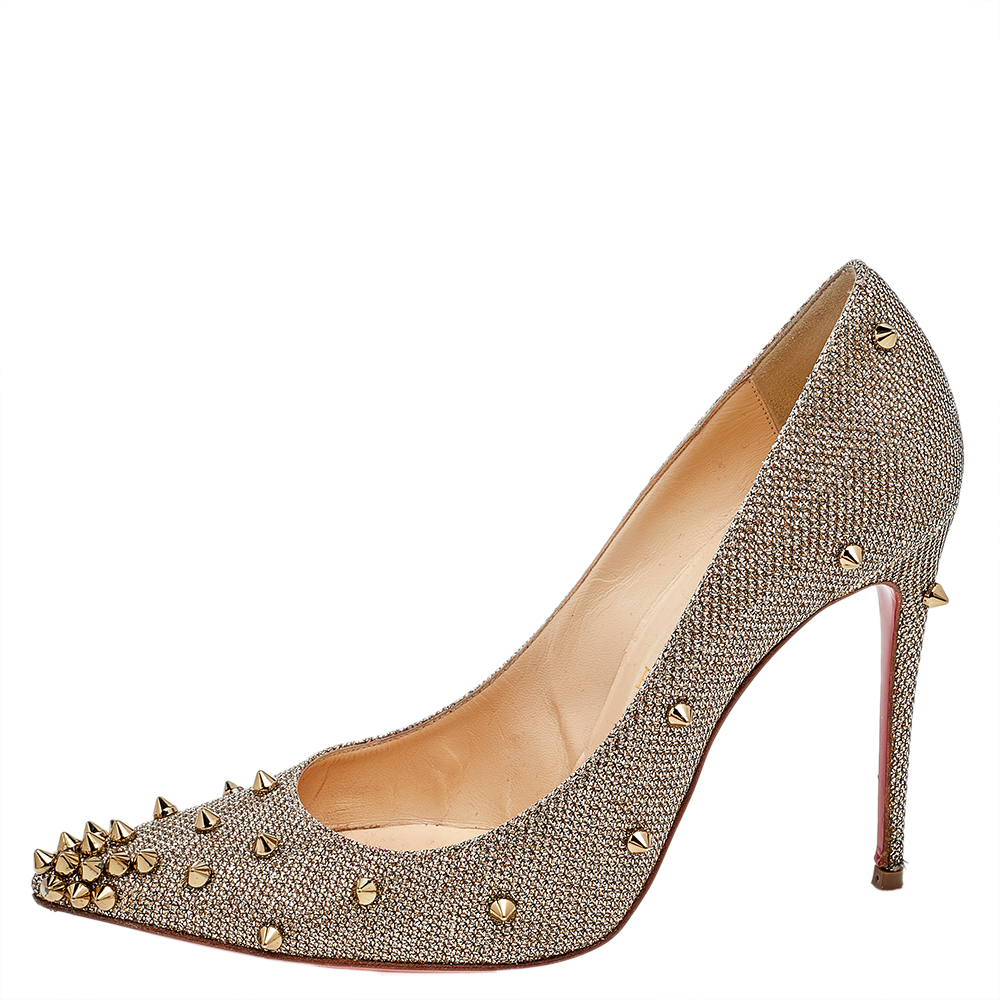 

Christian Louboutin Metallic Gold Fabric Degraspike Pointed Toe Pumps Size