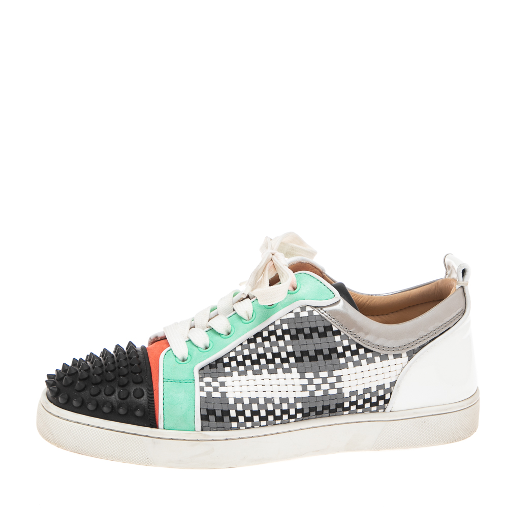 Christian Louboutin Multicolor Suede and Leather Louis Spikes Low Top Sneakers Size