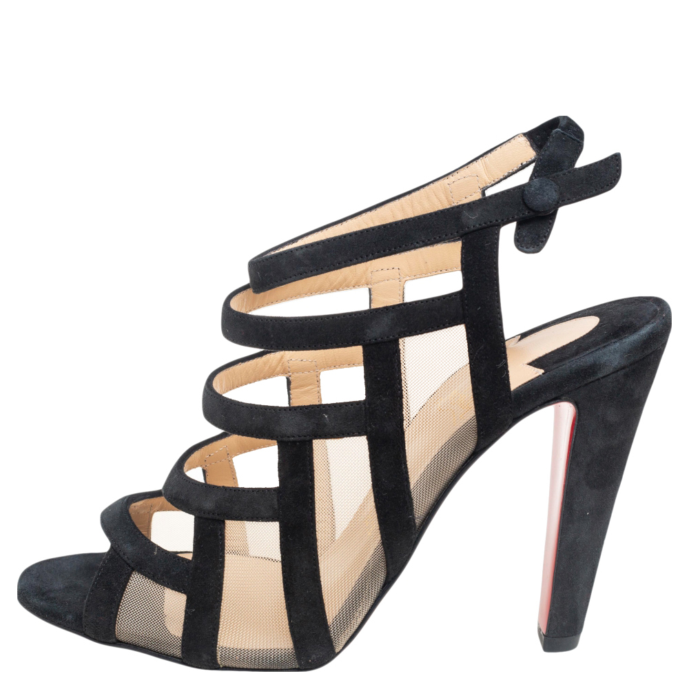 

Christian Louboutin Black Suede and Mesh Strappy Sandals Size