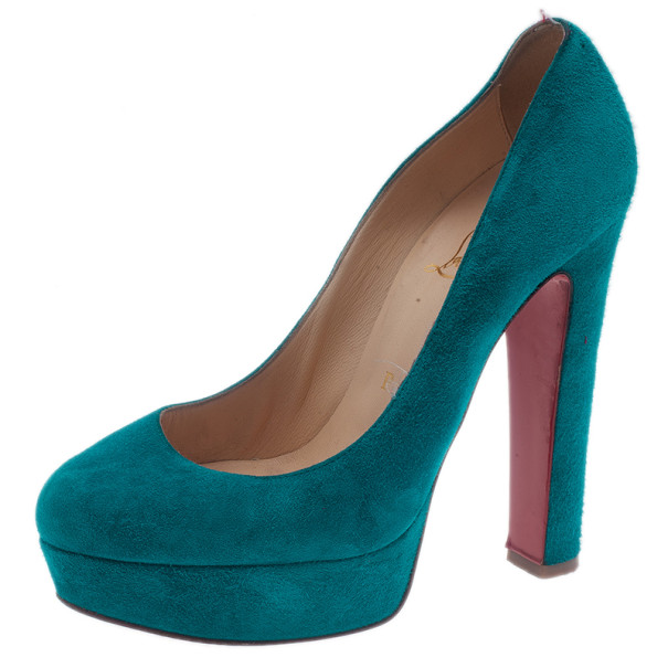 مملوكة مسبقًا Christian Louboutin Blue Suede Bibi Platform Pumps Size 36