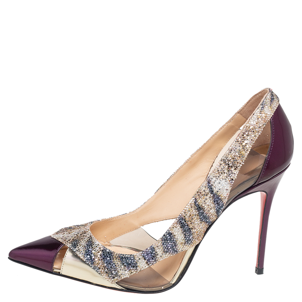 

Christian Louboutin Multicolor PVC, Glitter, And Leather Galata Pointed Toe Cut-Out Pumps Size