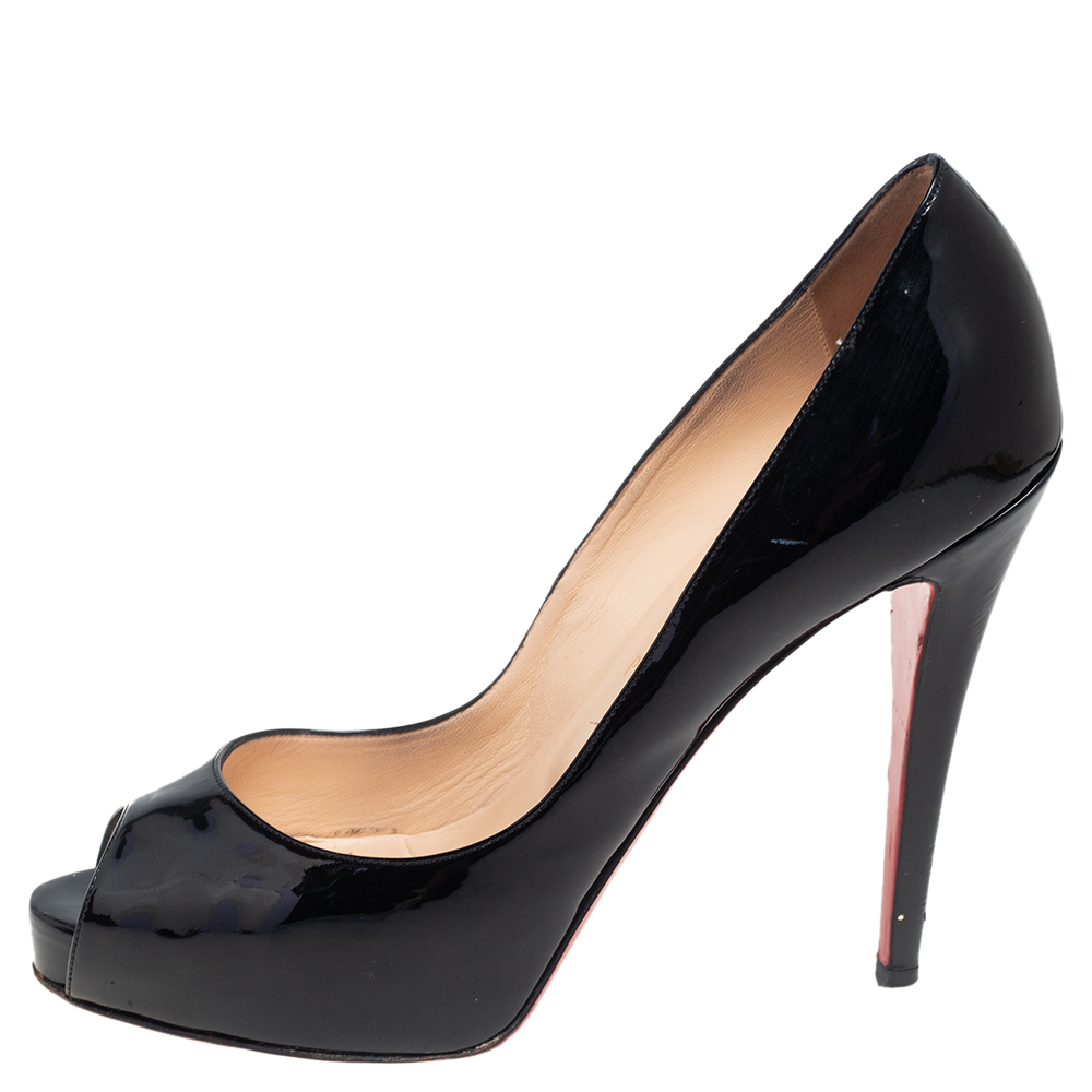 

Christian Louboutin Black Patent Leather Peep Toe Platform Pumps Size