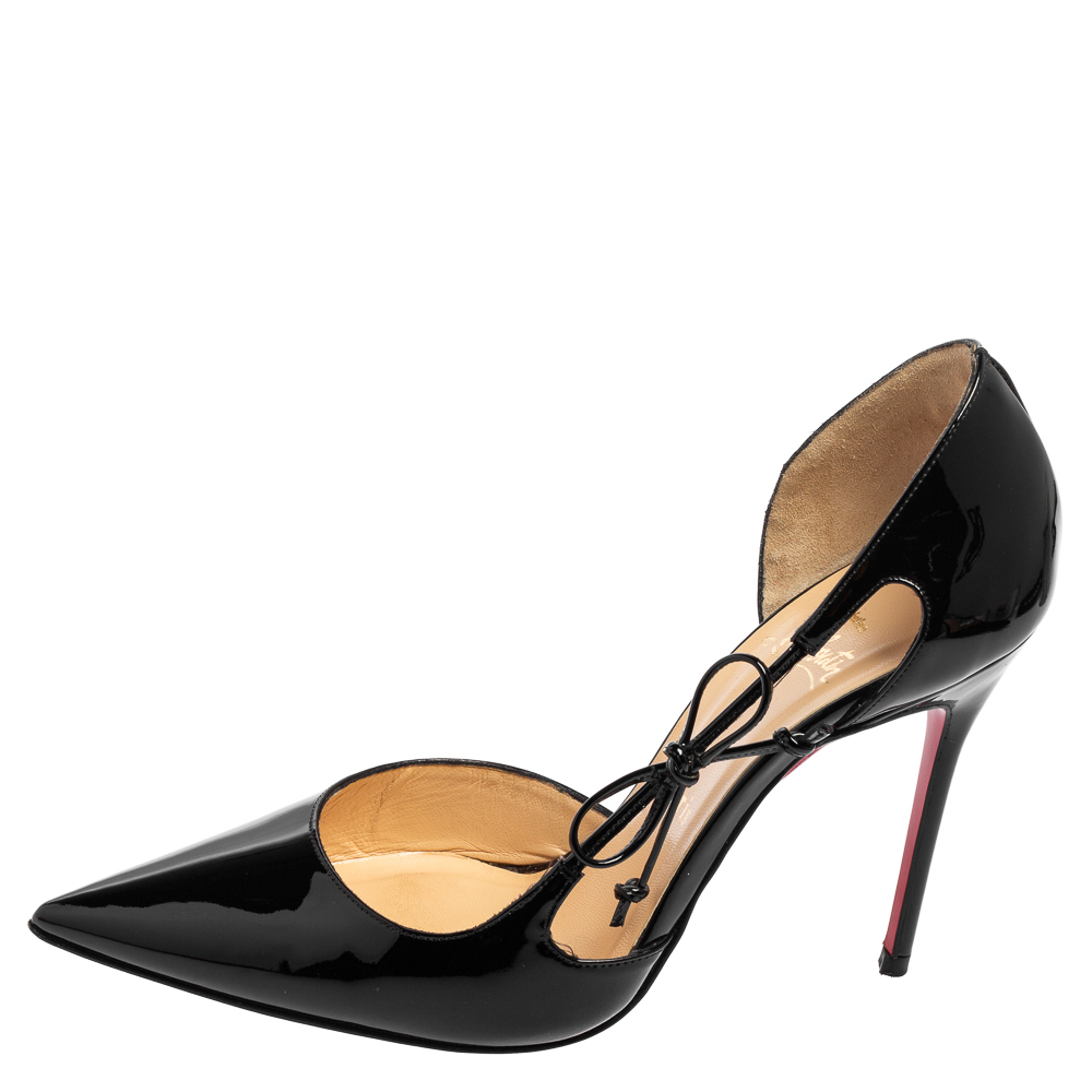 

Christian Louboutin Black Patent Leather Bow Detail D'Orsay Pumps Size