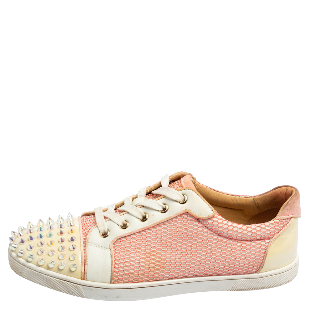 

Christian Louboutin Pink Fabric And Patent Leather Spiked Louis Junior Sneakers Size