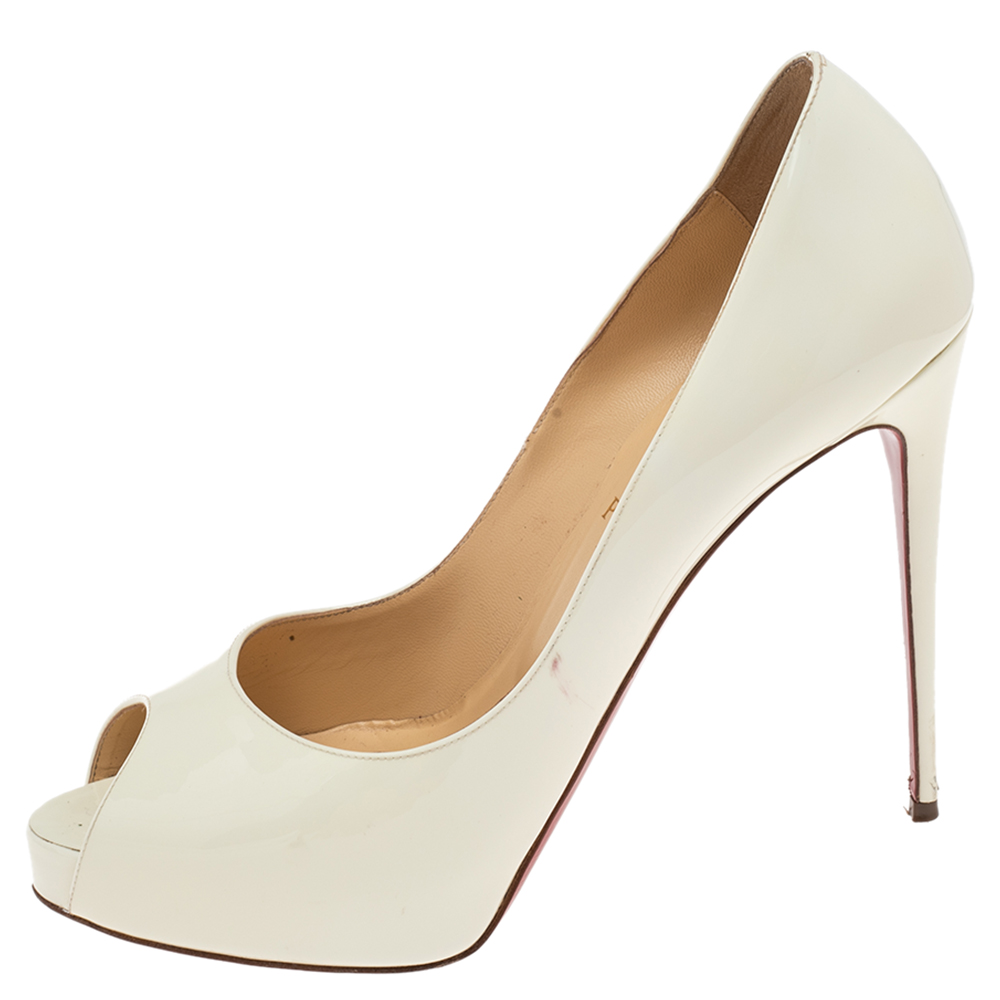 

Christian Louboutin White Patent Leather Lady Peep Pumps Size