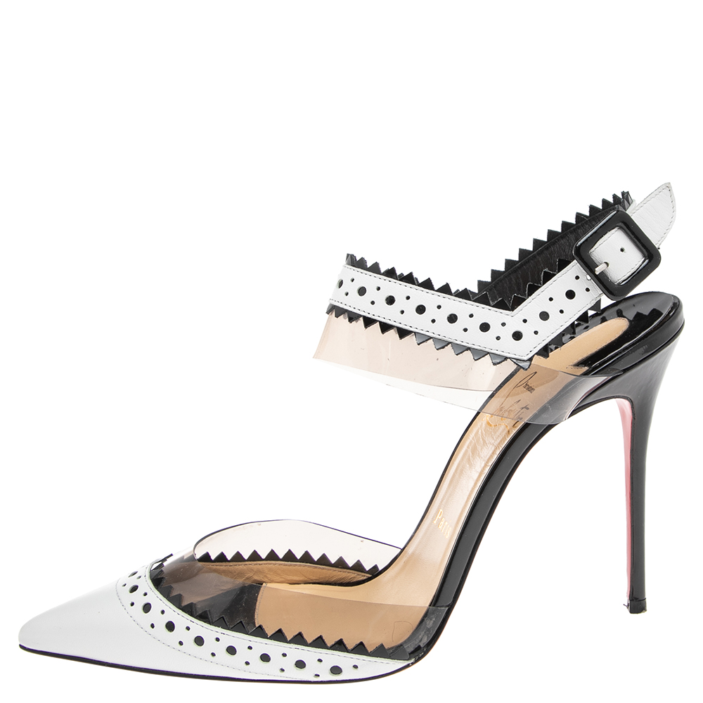 

Christian Louboutin White/Black Leather and PVC Chouette Pumps Size