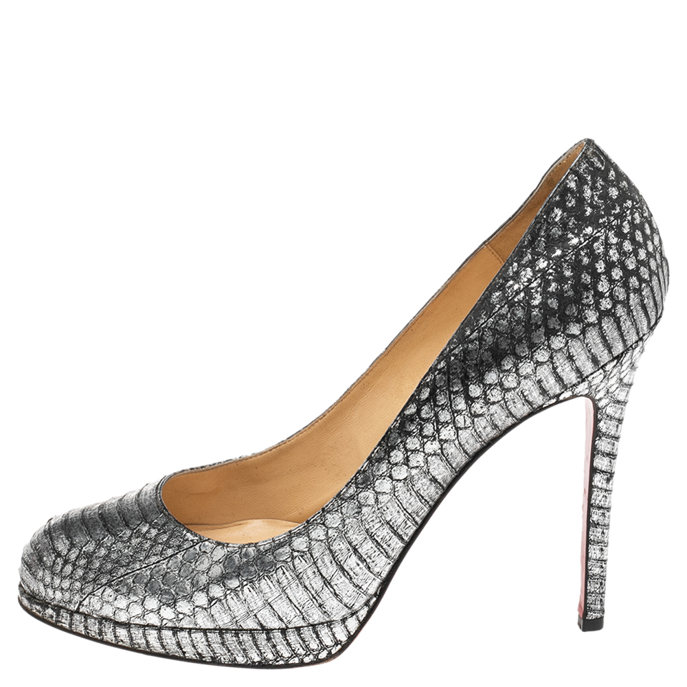 

Christian Louboutin Silver/Black Python New Simple Platform Pumps Size