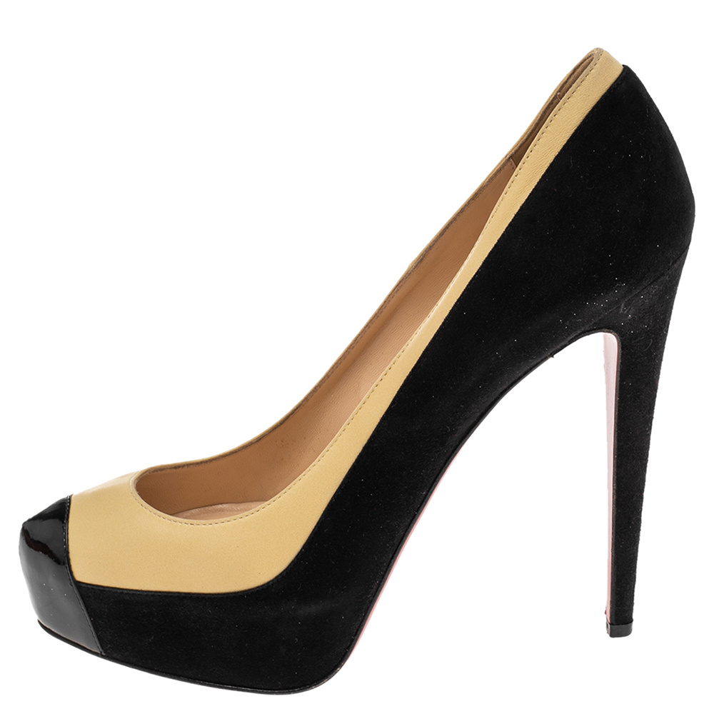 

Christian Louboutin Two Tone Leather and Suede Mago Cap Toe Platform Pumps Size, Black