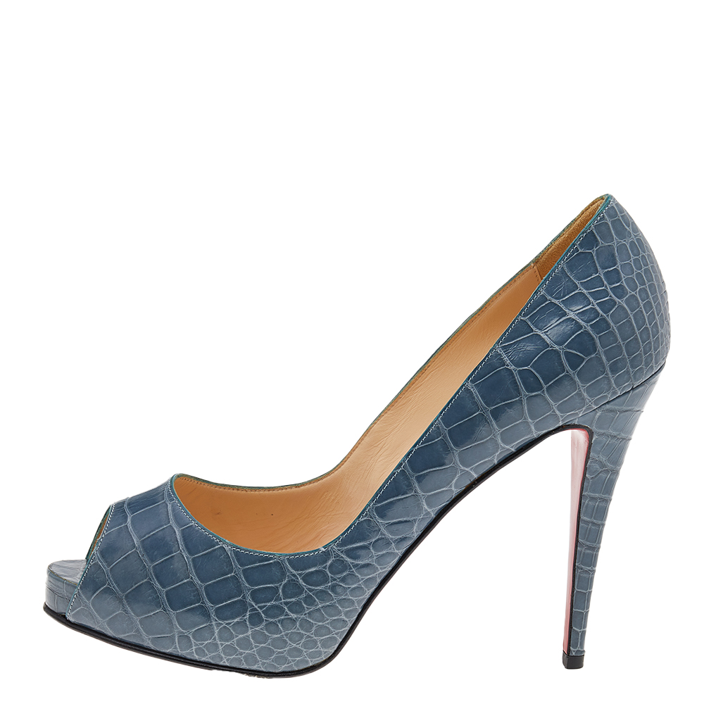 

Christian Louboutin Blue Alligator Leather New Very Prive Peep Toe Pumps Size