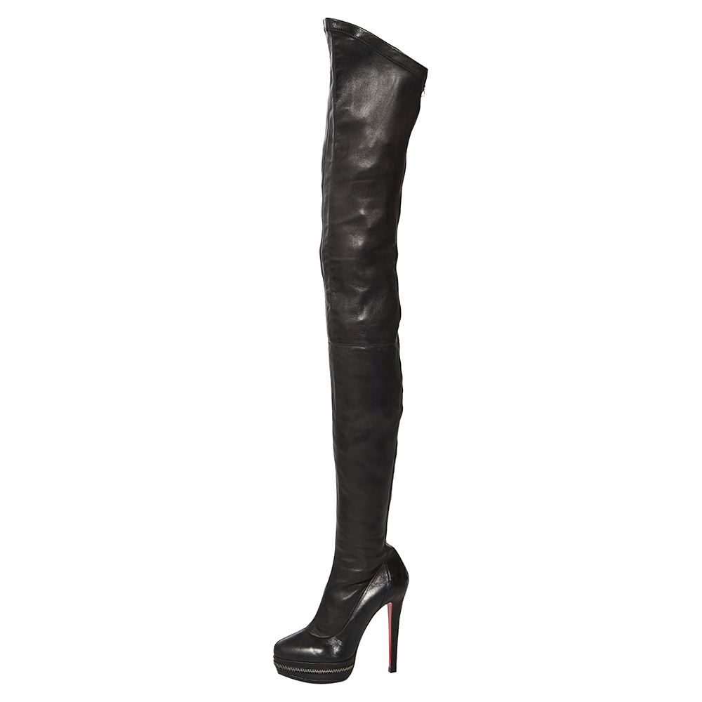 

Christian Louboutin Black Leather Over Knee Length Boots Size