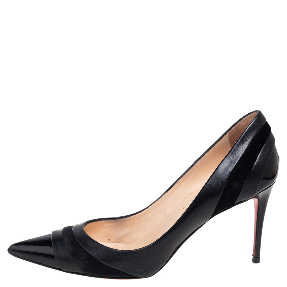 

Christian Louboutin Black Patent Leather, Suede and Leather Eklectica Pointed Toe Pumps Size