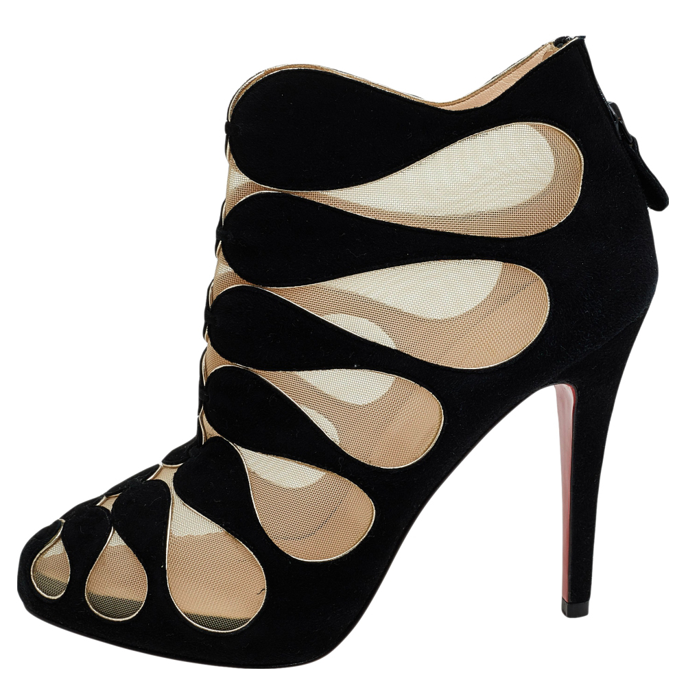 

Christian Louboutin Black Suede And Mesh Circus Cutout Ankle Boots Size