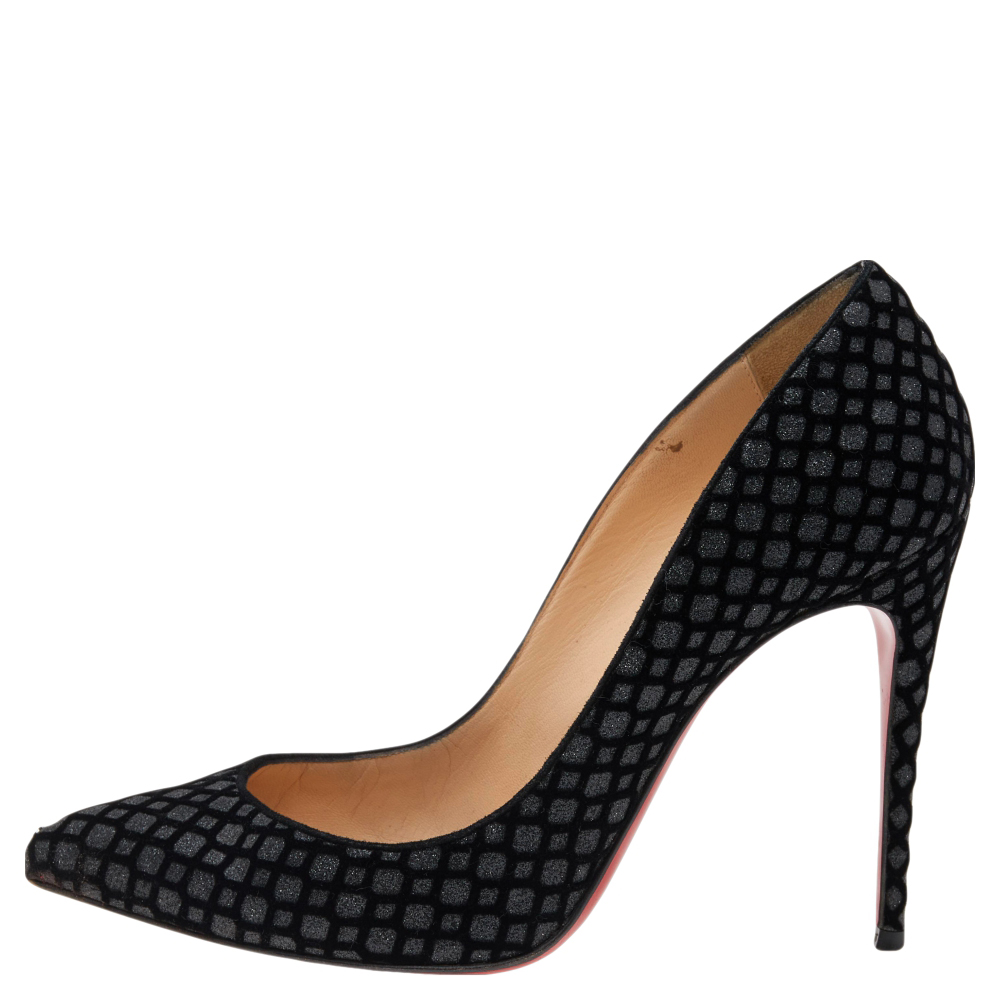 

Christian Louboutin Black Glitter Iriza Pointed Toe Pumps Size