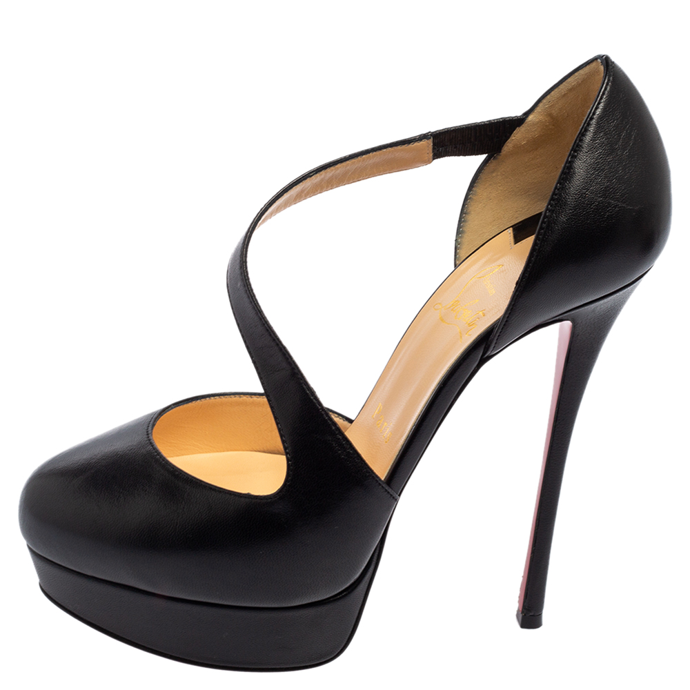 

Christian Louboutin Black Leather Decalcoco Cross Strap Pumps