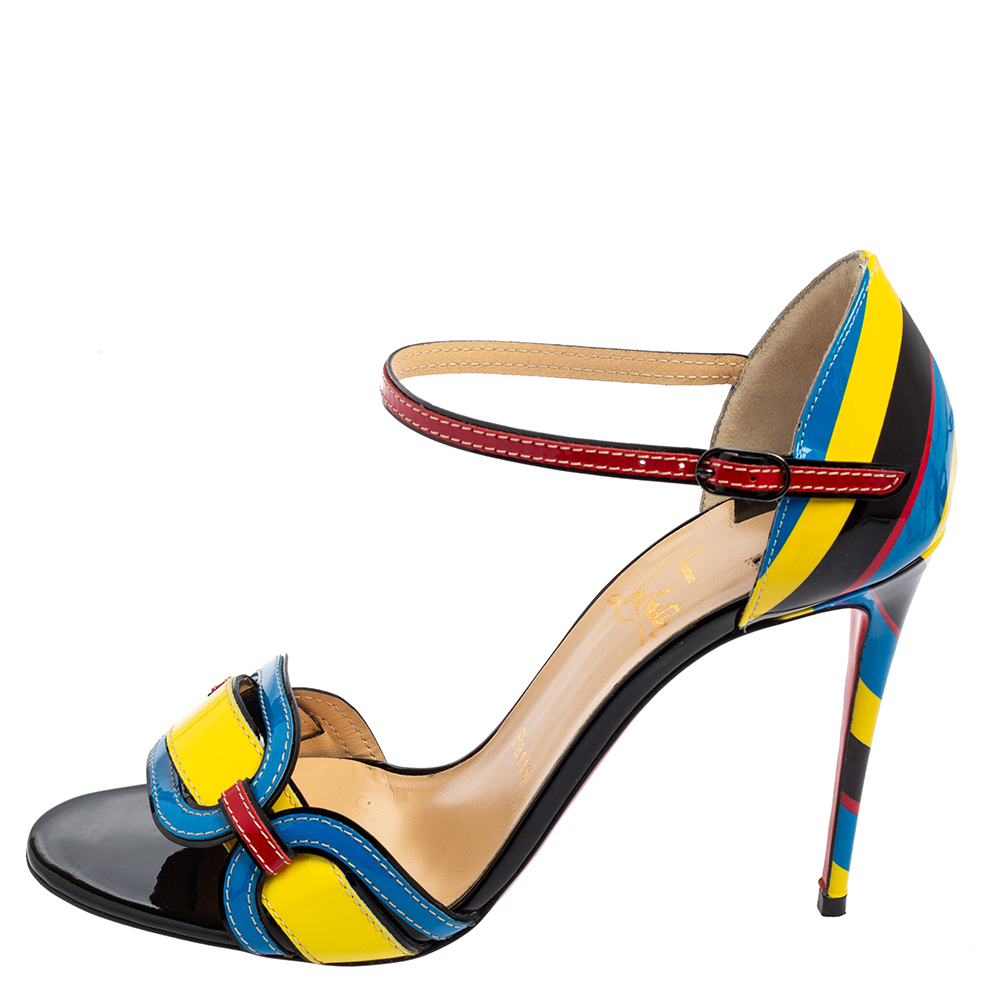 

Christian Louboutin Multicolor Patent Leather Valparaiso Ankle Strap Sandals Size