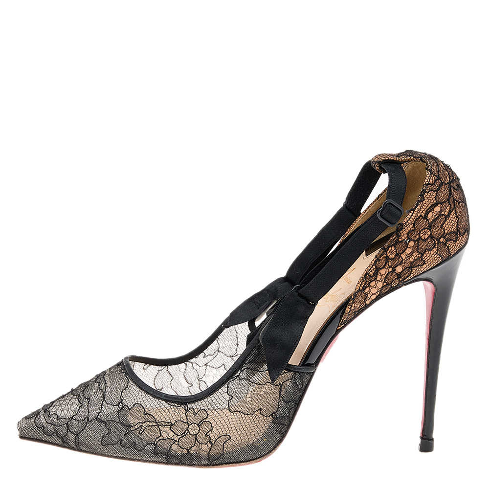 

Christian Louboutin Black Lace And Satin Hot Jeanbi 100 Pointed Pumps Size