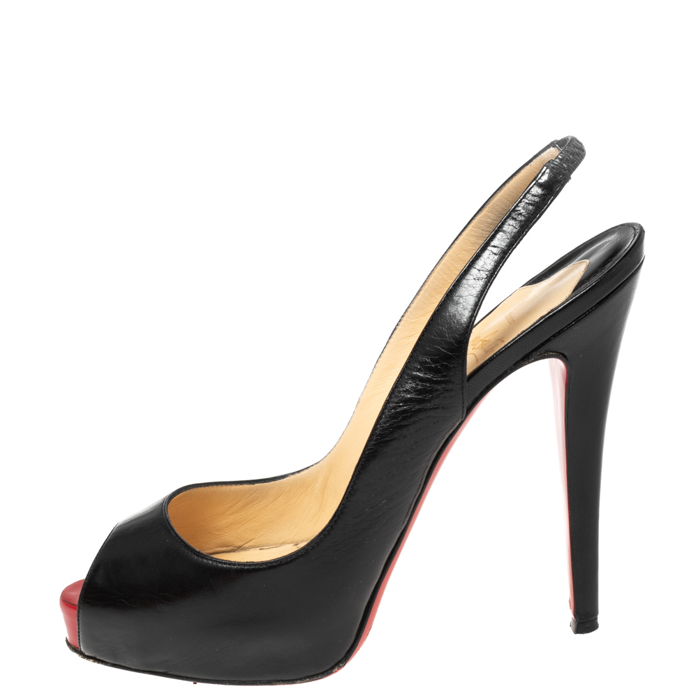 

Christian Louboutin Black Leather No Prive Peep-Toe Pumps Size