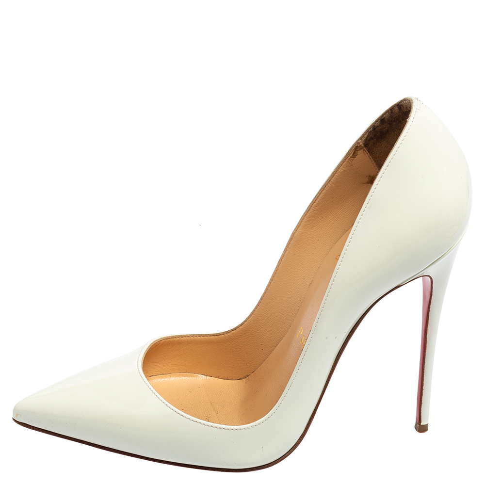 

Christian Louboutin White Patent Leather So Kate Pointed-Toe Pumps Size
