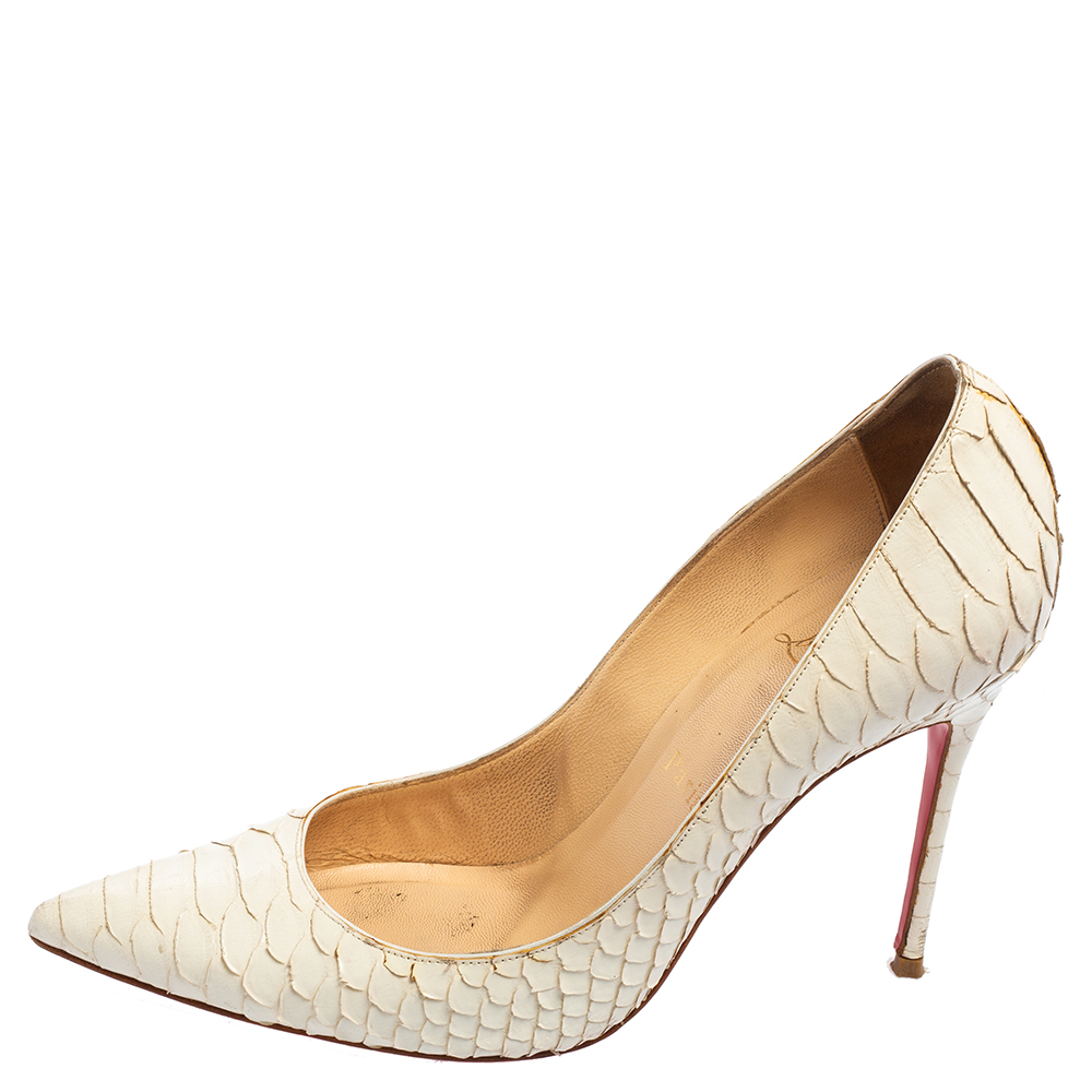 

Christian Louboutin White Python Leather So Kate Pointed Toe Pumps Size
