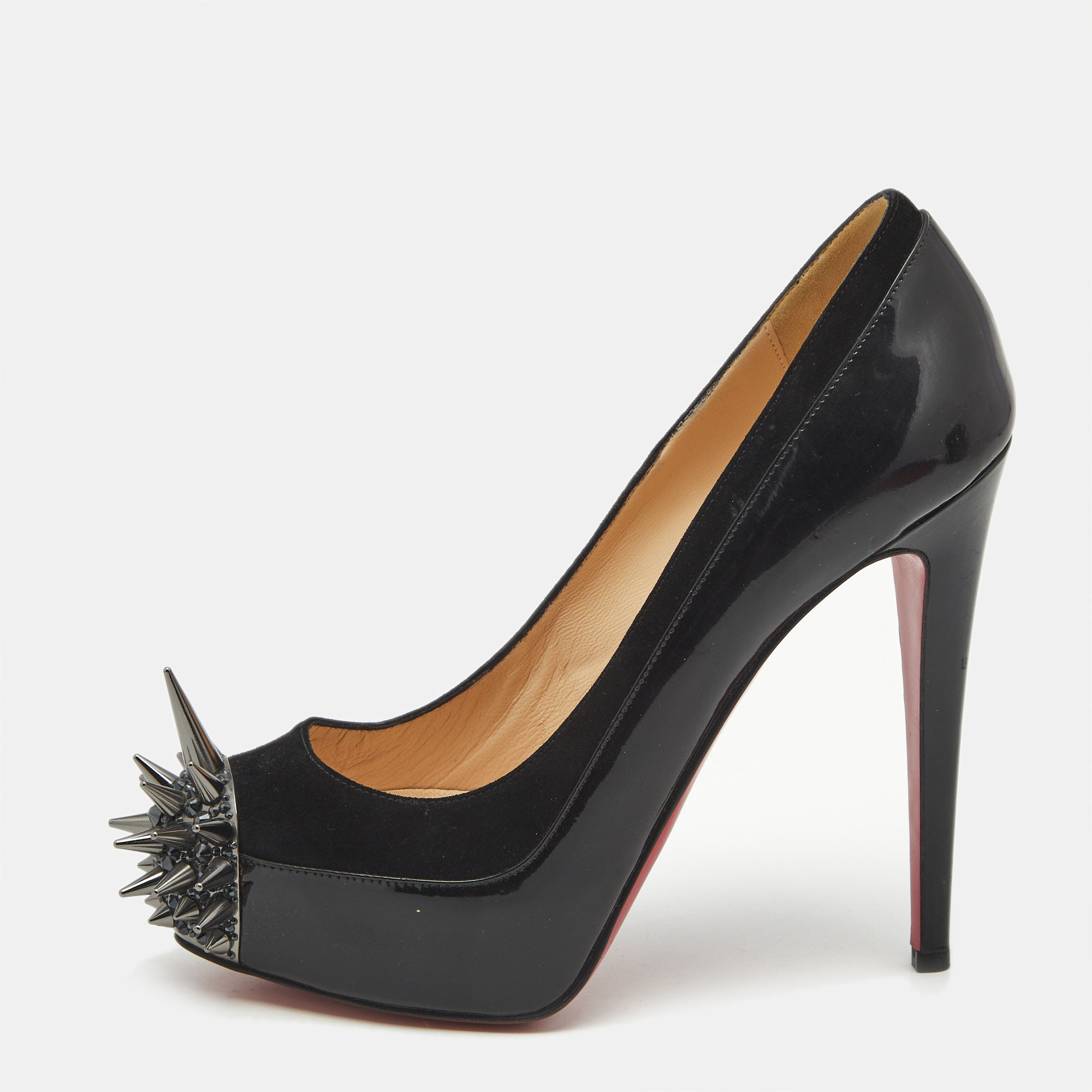 

Christian Louboutin Black Patent Leather and Suede Asteroid Spikes Pumps Size